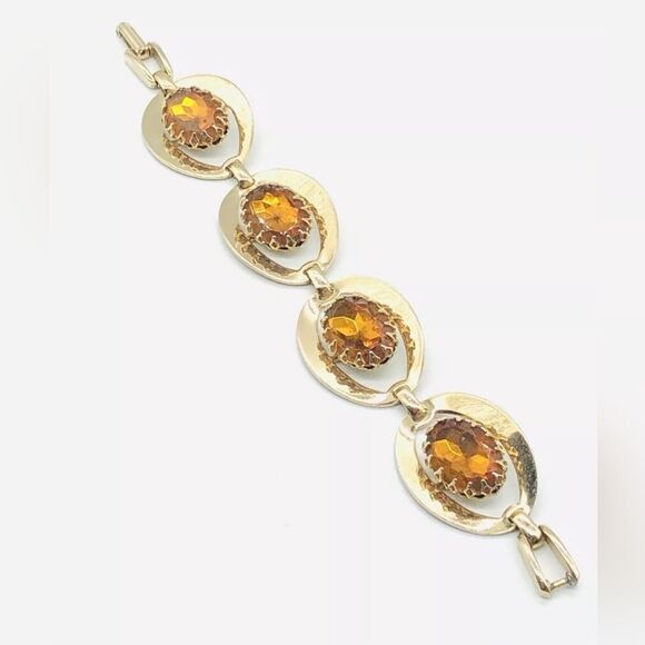 Vtg Unmarked SELRO SELINI? Yellow Amber Glass 4 Links Bracelet 7.25 - Picture 1 of 4